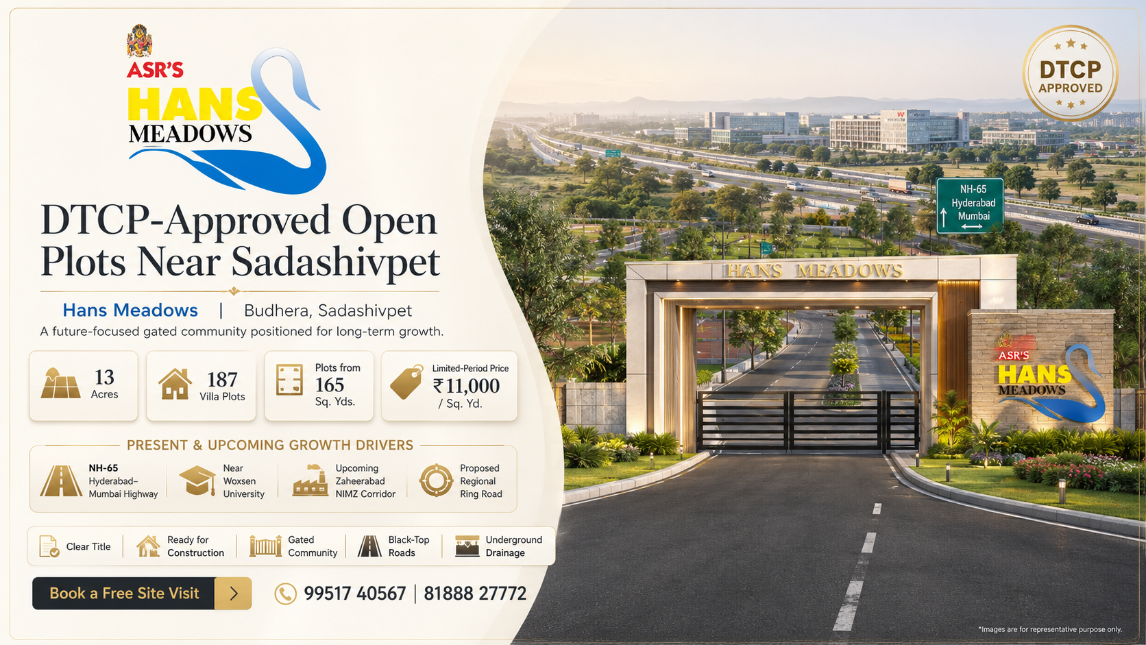 DTCP-approved open plots near Sadashivpet at Hans Meadows in Budhera
