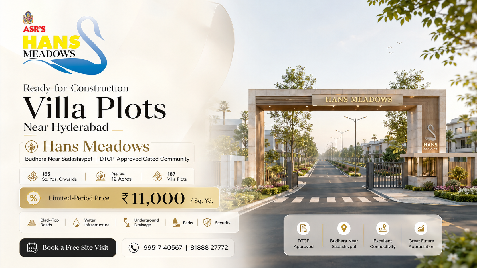 Ready-for-Construction Villa Plots Near Hyderabad Hans Meadows Sadashivpet Budhera