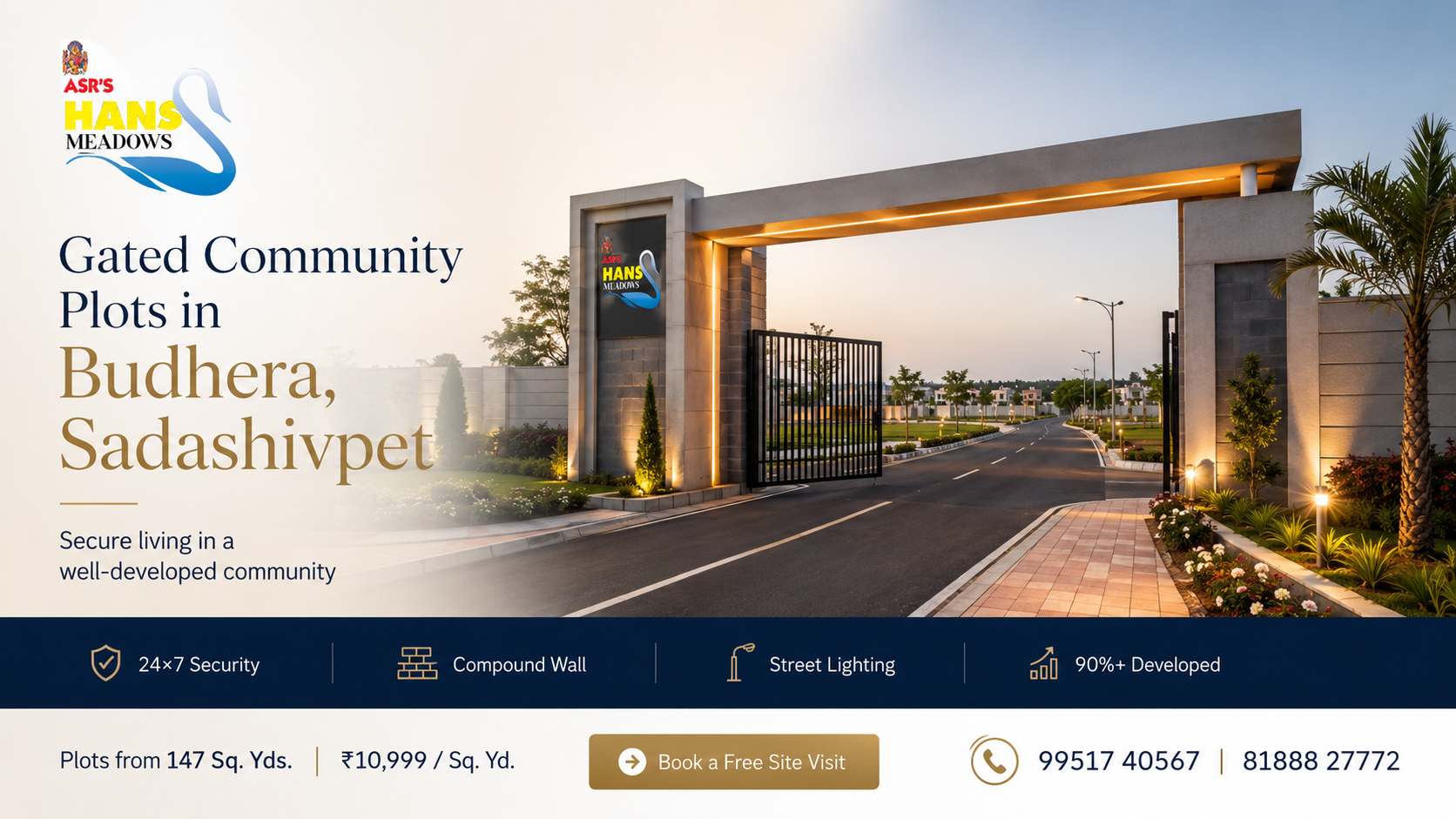 Gated community plots Hans Meadows in Budhera near Sadashivpet ASR India Projects
