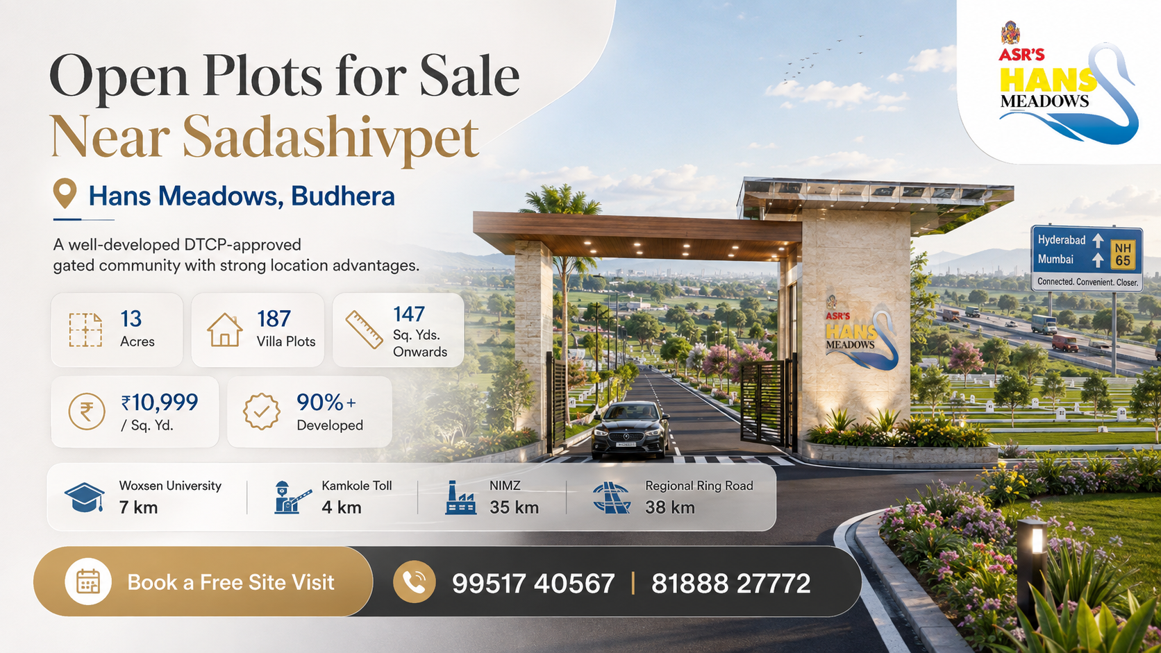 Open Plots for Sale Near Sadashivpet Hans Meadows ASR India Projects