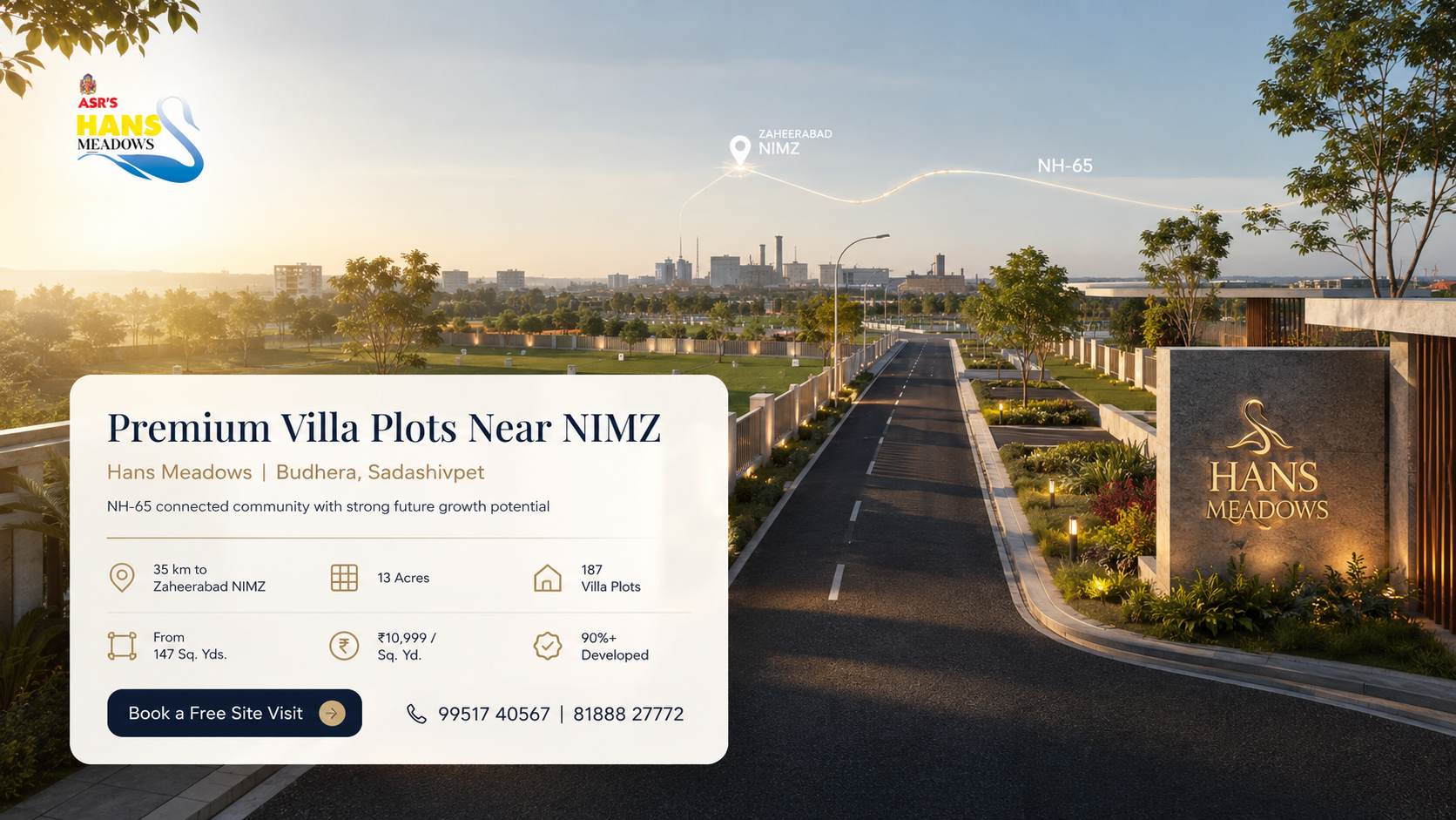 Premium villa plots near Zaheerabad NIMZ at Hans Meadows Budhera near Sadashivpet