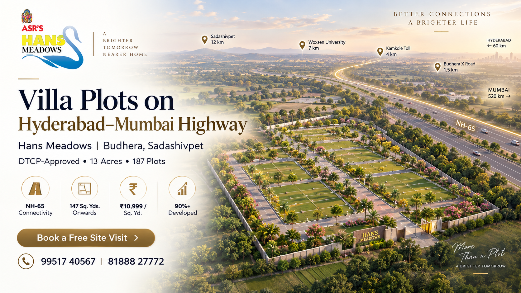 Hyderabad–Mumbai Highway villa plots at Hans Meadows in Budhera near Sadashivpet
